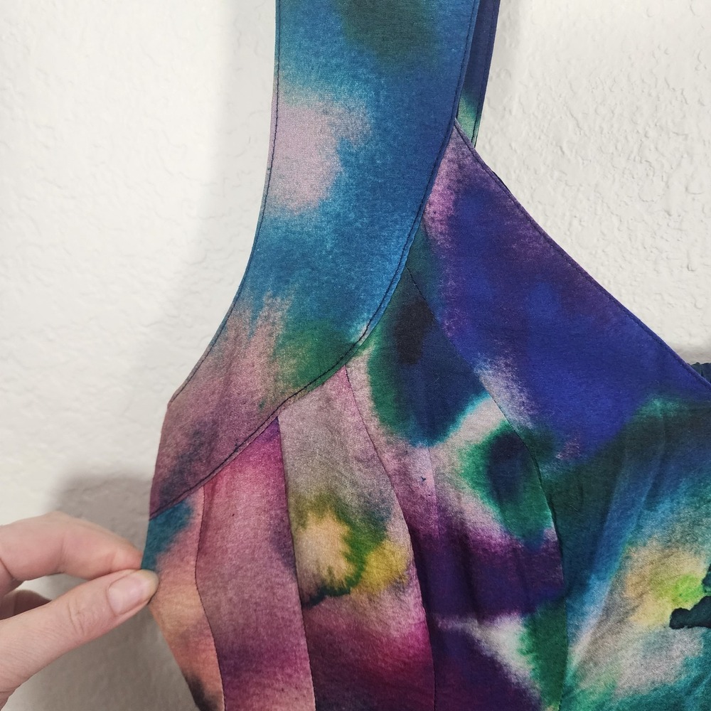 Anthropologie Printed V-Neck Pleated A-Line Watercolor Dress Size L - Picture 9 of 13